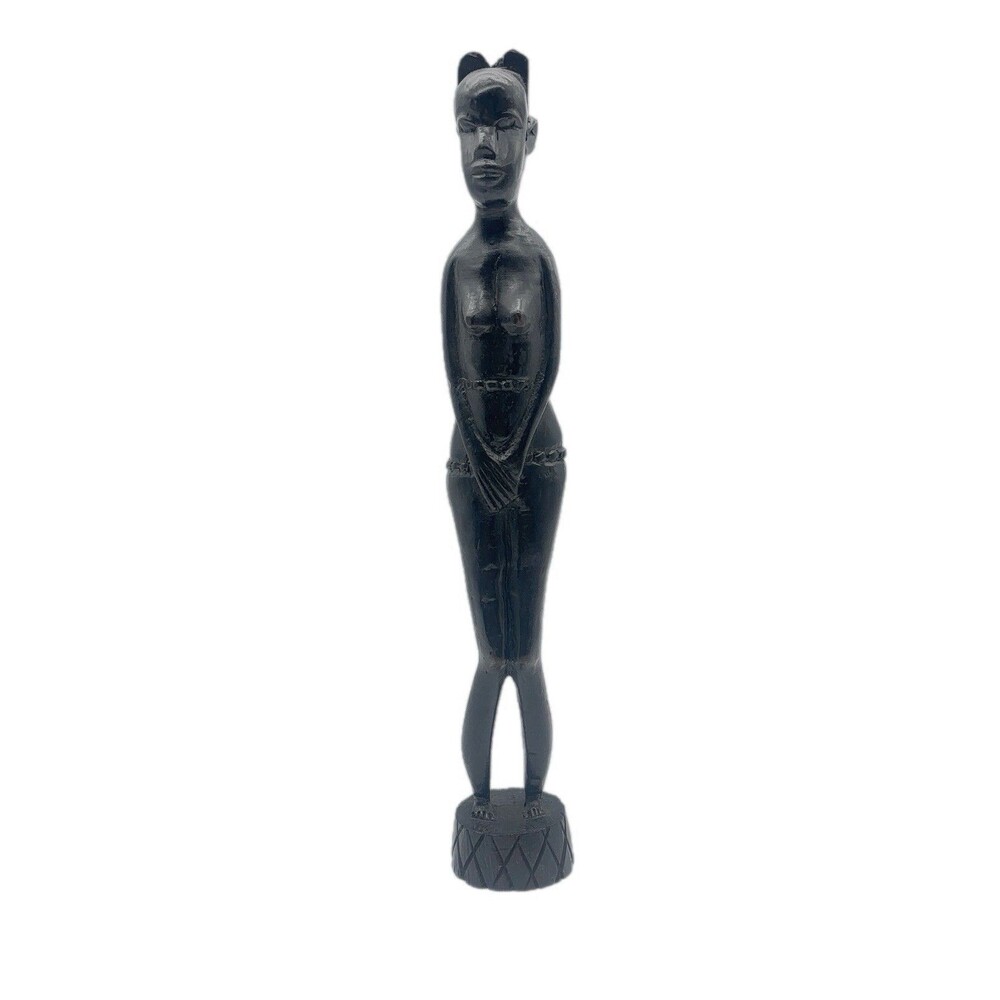 Vintage Hand Carved Ebony Wood African Woman Fertility Statue Tribal Art 13.5”